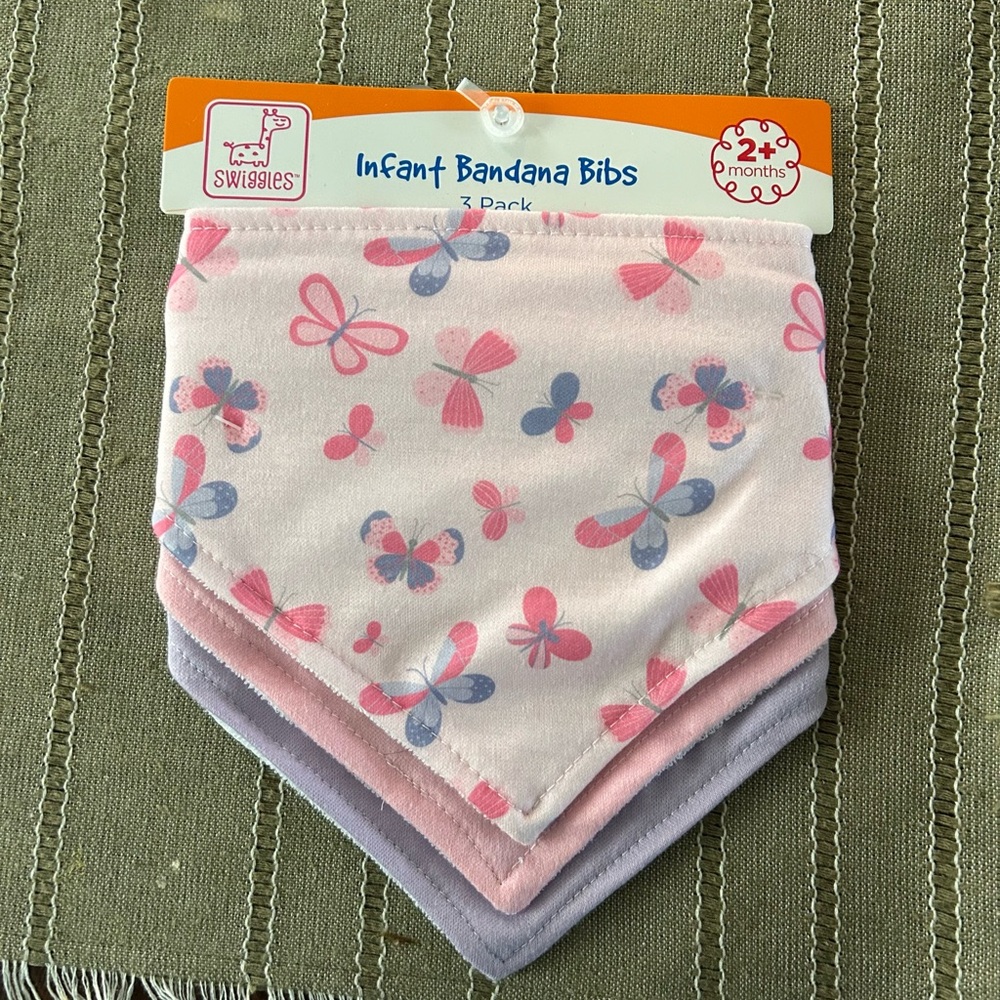 Swiggles Pink & Lavender Butterfly Bandana Bibs - 3 Pack